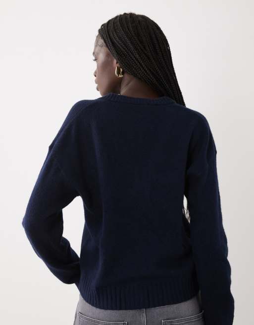 Mango Teen V-neck knit sweater in navy, 4 of 4
