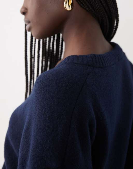 Mango Teen v neck knitted jumper in navy, 2 of 4