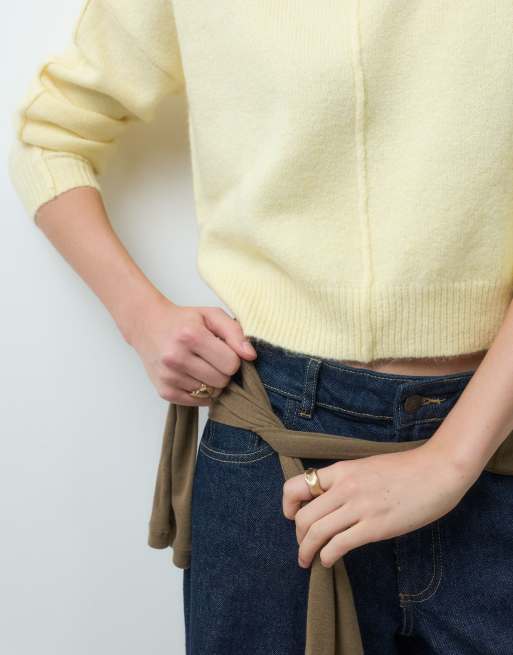 Mango Teen v neck knitted sweater in yellow, 3 of 4