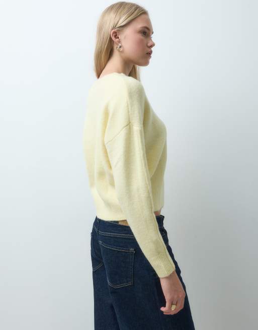 Mango Teen v neck knitted sweater in yellow, 4 of 4