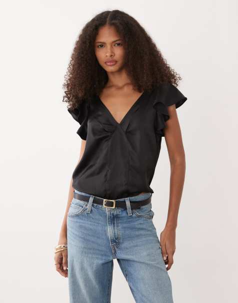 Mango Teen v neck sleeveless blouse in black