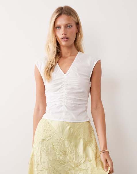 Mango Teen v neck sleeveless top in white - view 1