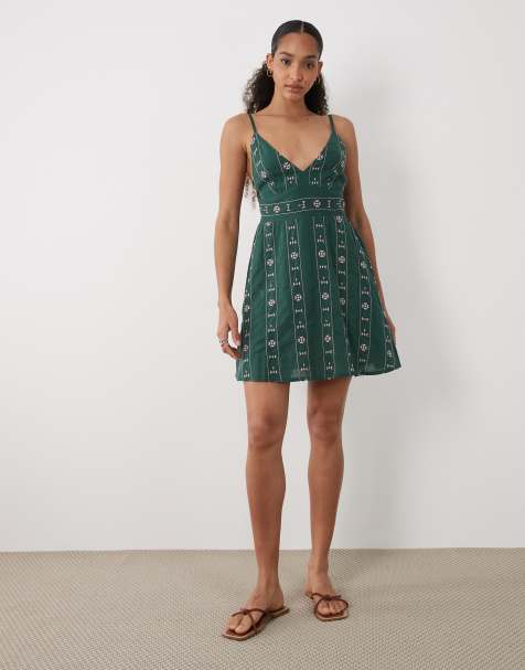 Mango Teen v neck strappy mini dress in green and pink print - view 1