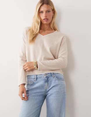 Mango Teen V-neck Sweater With Contrast Trim In Pink