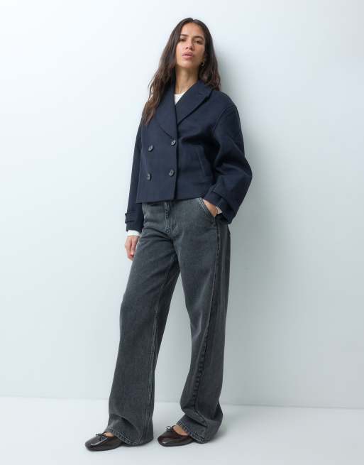 Mango Teen verkorte trenchcoat van wolmix in marineblauw, 4 van 4