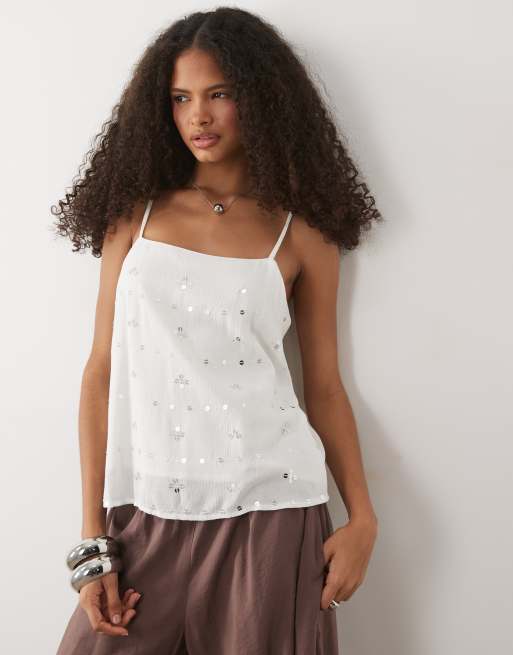Mango Teen – Verziertes Camisole-Oberteil in Weiß, 2 von 4