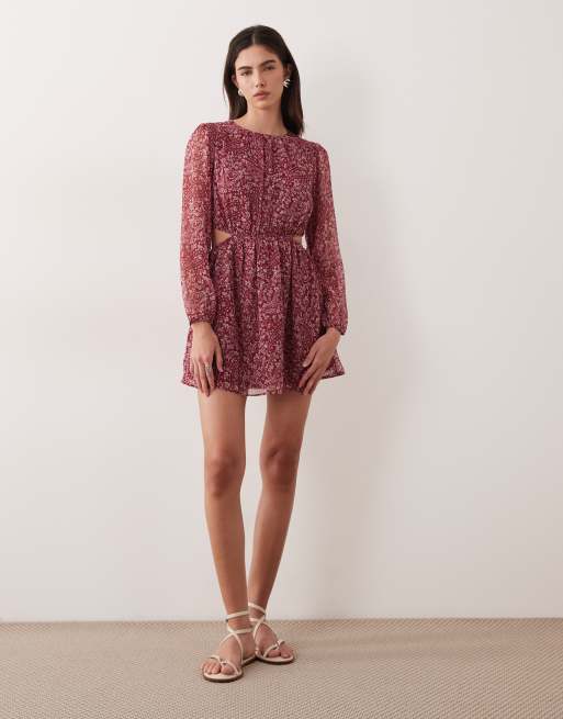 Mango - Teen - Vestito corto a maniche lunghe con vita stretta rosa a fiori, 2 di 4