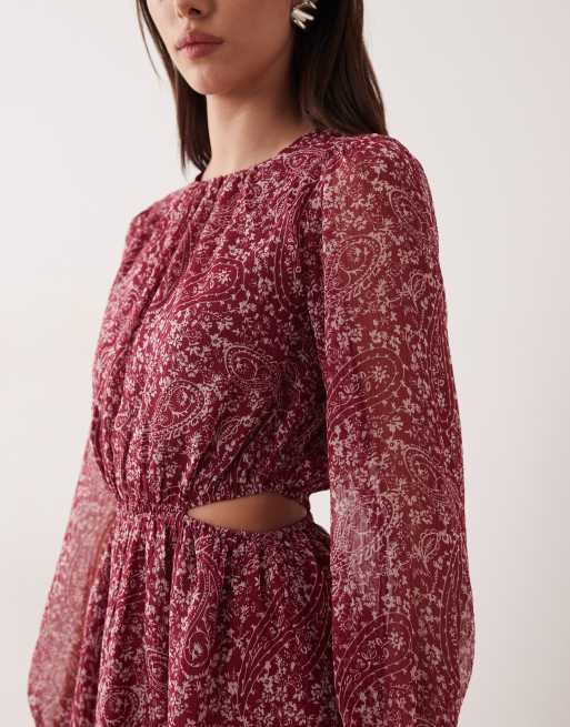 Mango - Teen - Vestito corto a maniche lunghe con vita stretta rosa a fiori, 3 di 4