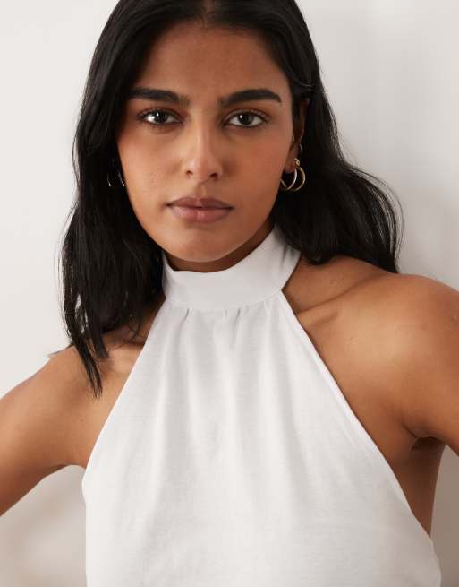 Mango - Teen - Vestito corto accollato senza maniche allacciato al collo bianco, 3 di 4