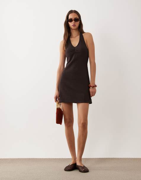 Mango Teen - Vestito corto allacciato al collo marrone scuro - view 1
