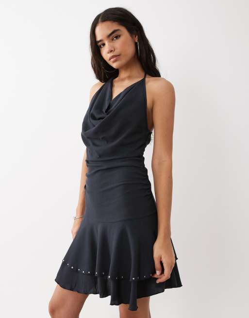 Mango - Teen - Vestito corto con scollo ad anello e specchietti color antracite, 3 di 4