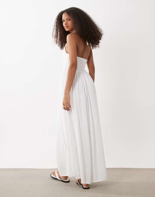 Mango - Teen - Vestito lungo bianco allacciato al collo con dettaglio all'uncinetto, 4 di 4
