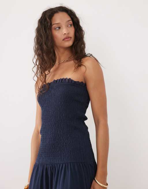 Mango - Teen - Vestito lungo blu navy in tessuto stropicciato con vita scesa, 3 di 4