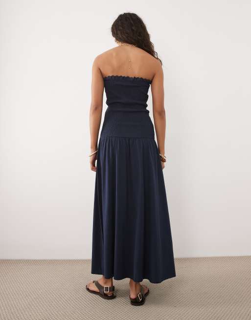 Mango - Teen - Vestito lungo blu navy in tessuto stropicciato con vita scesa, 4 di 4