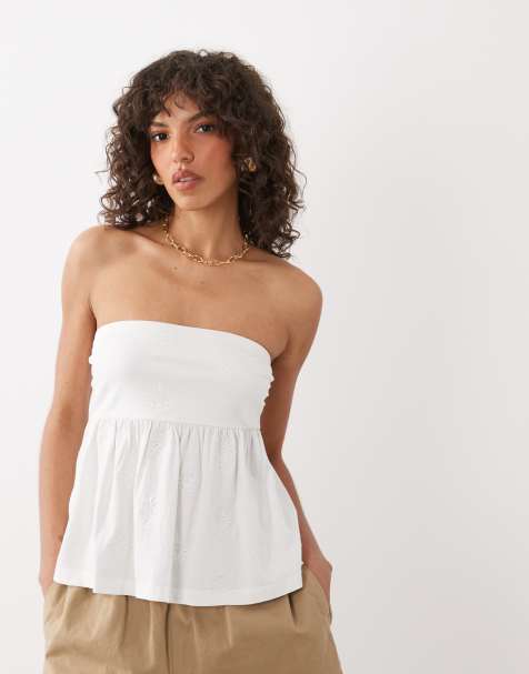 Mango – Teen – Vit, broderad bandeau-topp - view 1