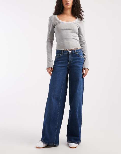 Mango Teen wide leg jean in dark blue