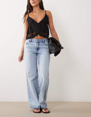 Mango Teen Wide Leg Jeans In Blue