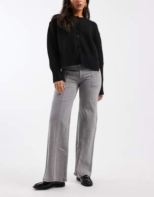 Mango Teen Wide Leg Jeans With Seam Detail In Gray