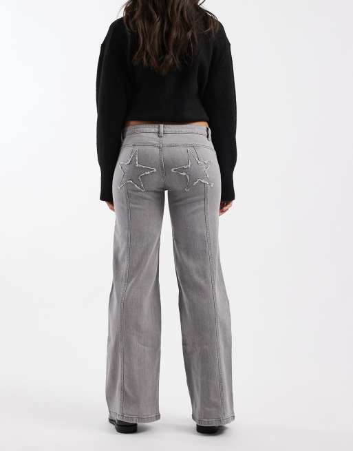 Mango Teen wide leg jeans with seam detail in washed gray , 2 of 5