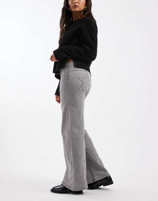 Mango Teen wide leg jeans with seam detail in washed gray , 3 of 5