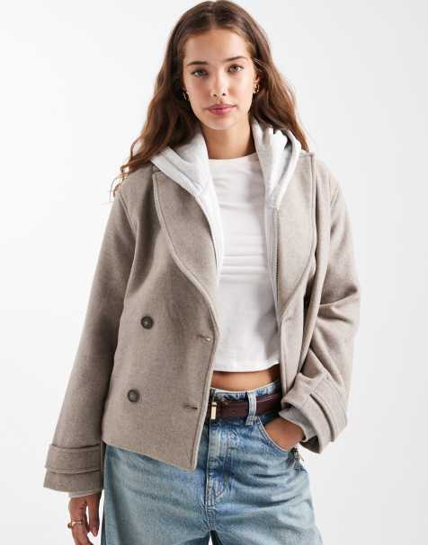 Mango Teen wool blend cropped trench in stone  - view 1