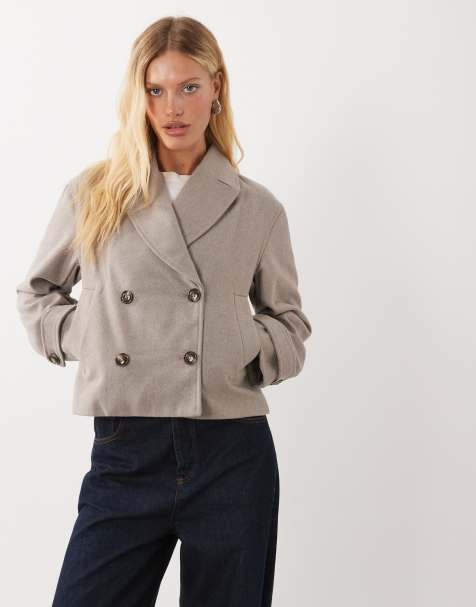 Mango Teen wool mix cropped trench in beige - view 1