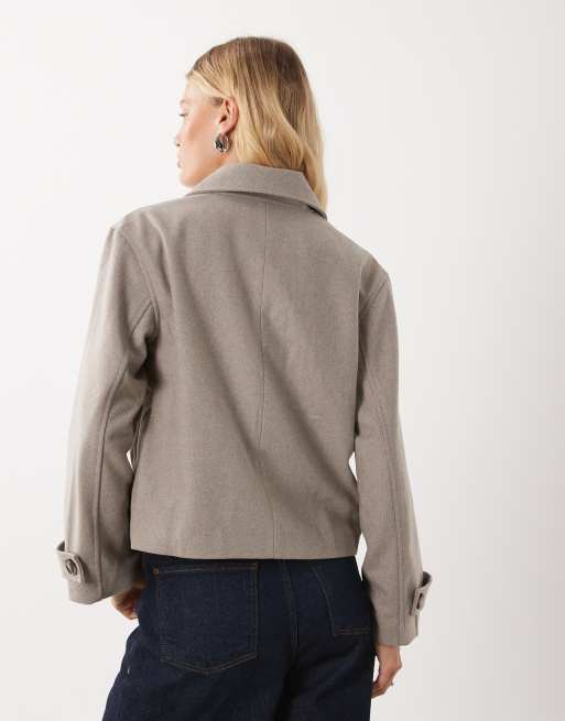 Mango Teen wool mix cropped trench in beige, 4 of 4