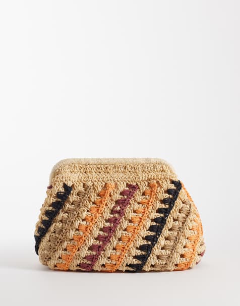 Mango Teen woven clutch bag in brown - view 1