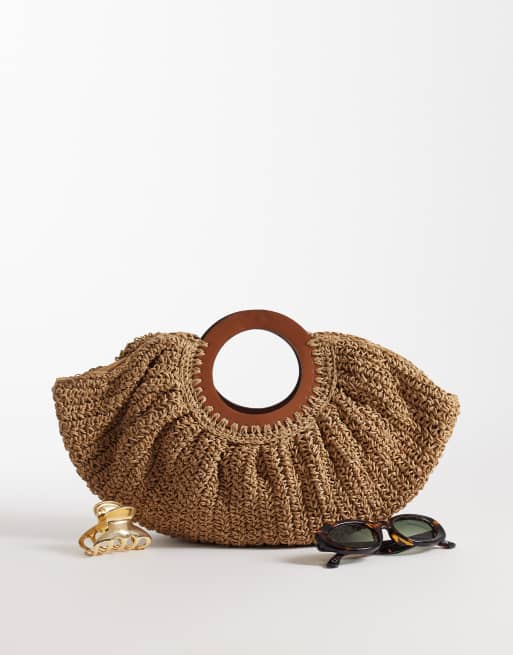 Mango Teen woven top handle bag in brown, 2 of 4