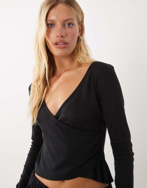 Mango Teen wrap long sleeve t-shirt in black, 2 of 4