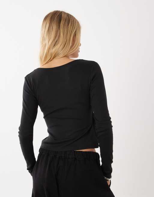 Mango Teen wrap long sleeve t-shirt in black, 4 of 4