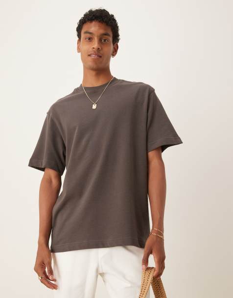 Mango textured regular fit t-shirt in chocolate