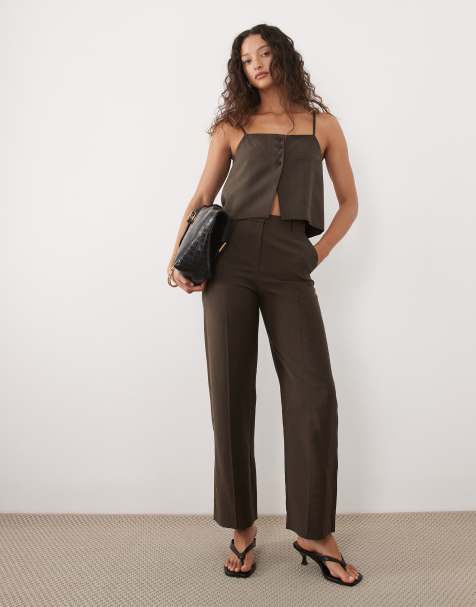 Mango – Tempo – Brunt set med byxor och linne med öppen rygg - view 1