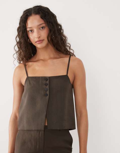 Mango Tempo cami top with open back co-ord in brown - view 1