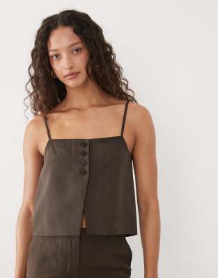 Mango - Tempo - Camisole-Oberteil in Braun mit Rückenausschnitt, Kombiteil-Brown
