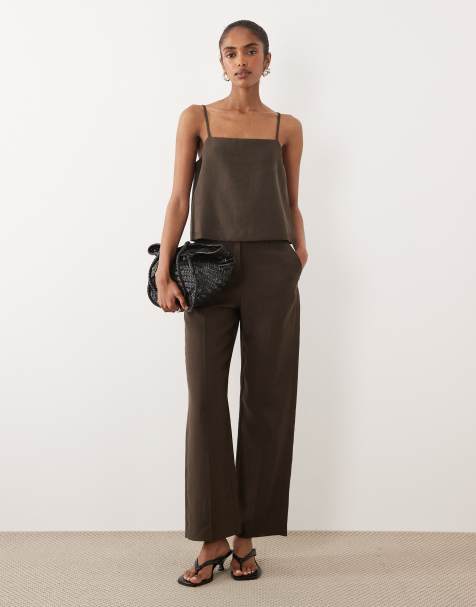 Mango - Tempo - Co-ord set van cami top met open achterkant en broek in bruin - view 1