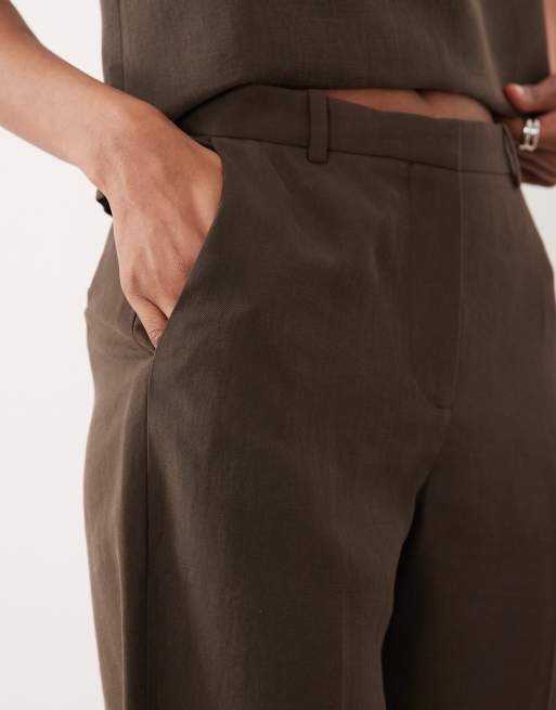 Mango - Tempo - Pantaloni sartoriali marroni con pieghe sul davanti in coordinato, 5 di 5