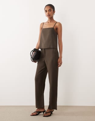 Mango Tempo Pleat Front Tailored Pants In Brown