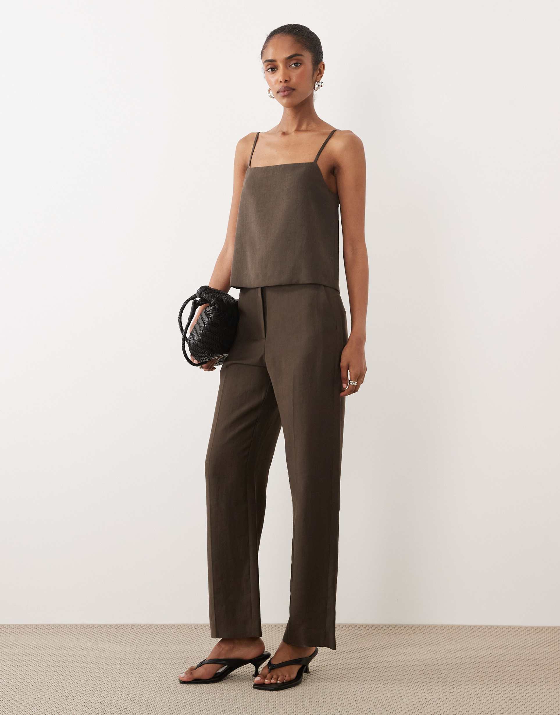 mango tempo pleat front tailored pants in brown - part of a set