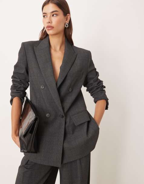 Mango Teriyaki oversized double breasted tailored blazer in gray plaid - part of a set - view 1