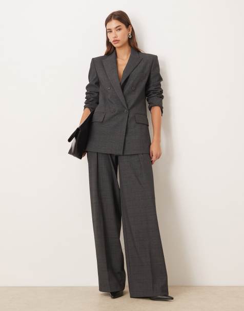 Mango Teriyaki oversized double breasted tailored blazer & pants set in gray check - view 1