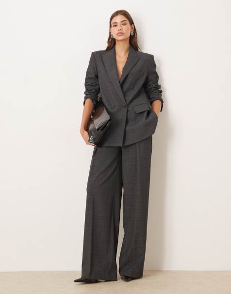 Mango Teriyaki pleat detail tailored pants in gray plaid - view 1