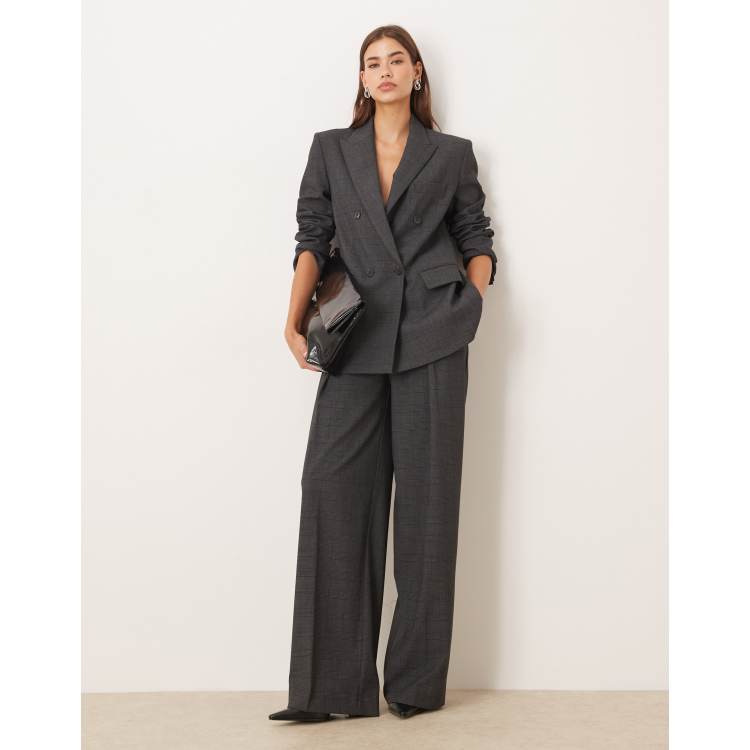 Mango Teriyaki pleat detail tailored pants in gray plaid | ASOS
