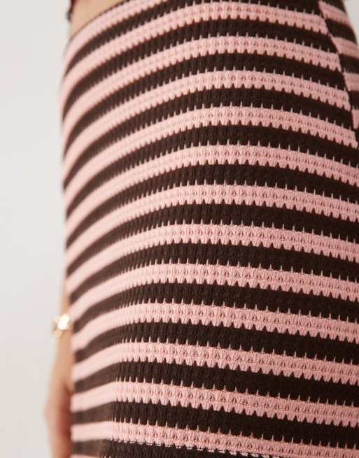 Mango Terra knitted mini skirt co-ord in pink and brown stripe, 3 of 5