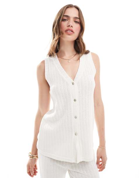 Mango texture co-ord waistcoat in white - view 1