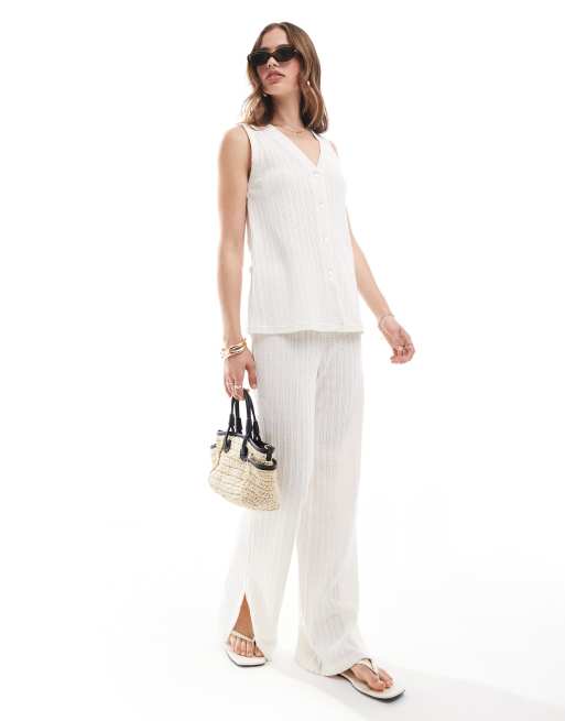 Mango texture vest and pants set in white