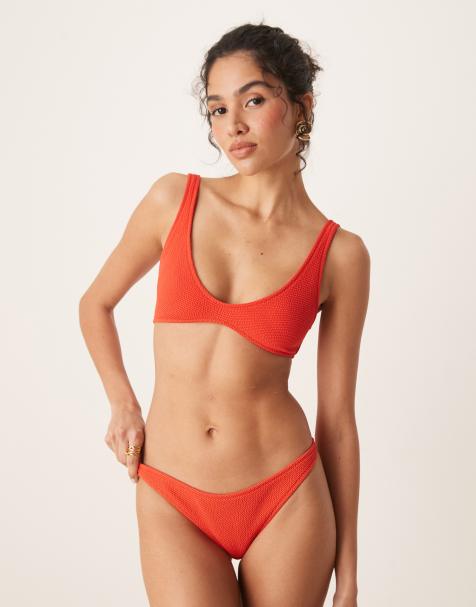 Mango textured bikini bottom in red