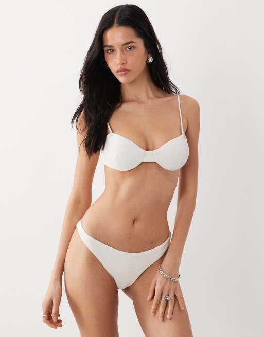 Mango textured bikini top in white, 3 of 4