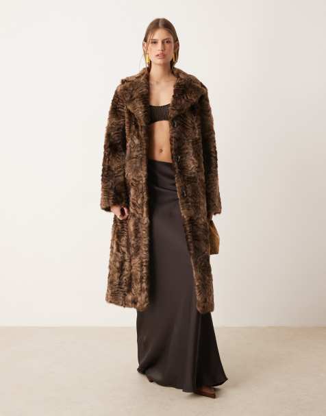 Mango textured faux fur jacket in brown
