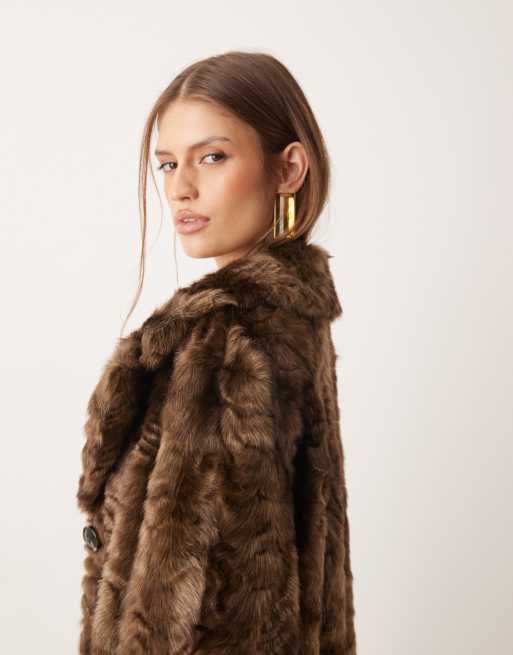Mango textured faux fur jacket in brown, 2 of 4